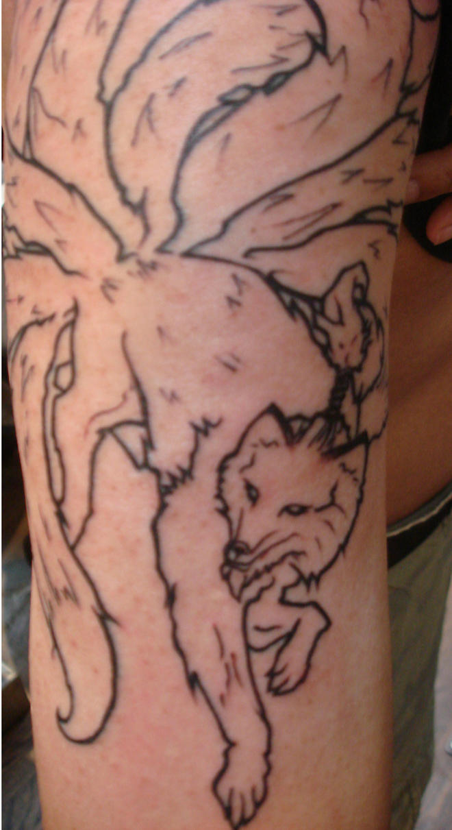 Inked Nine-Tailed Kitsune - chest tattoo