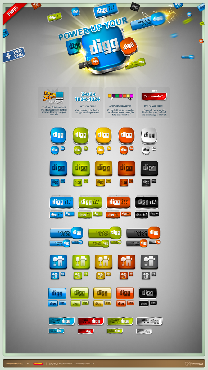 Vector HQ Digg Buttons (89 iconos) - Pulse para descargar