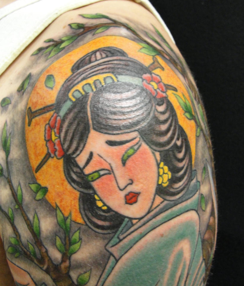 Geisha shoulder cap finished 6 - shoulder tattoo