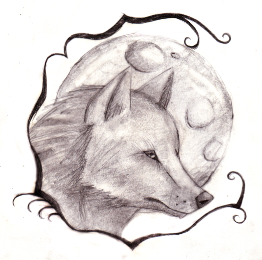 Wolf and Moon Tattoo Design by