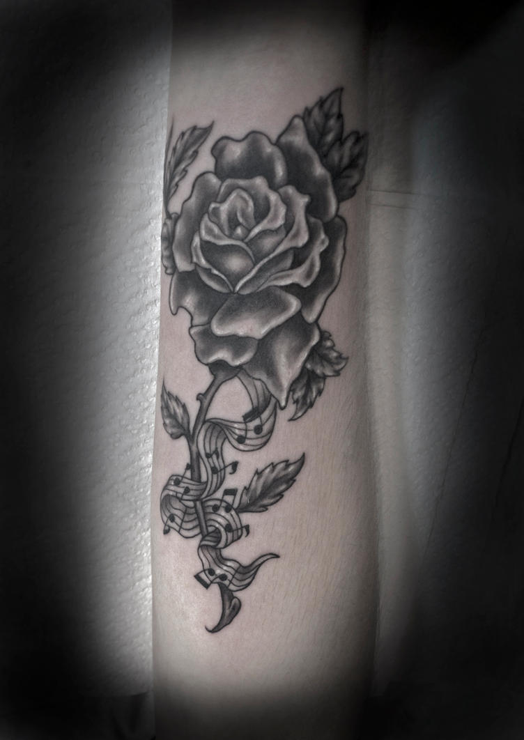 Music Notes and Rose Tattoo by