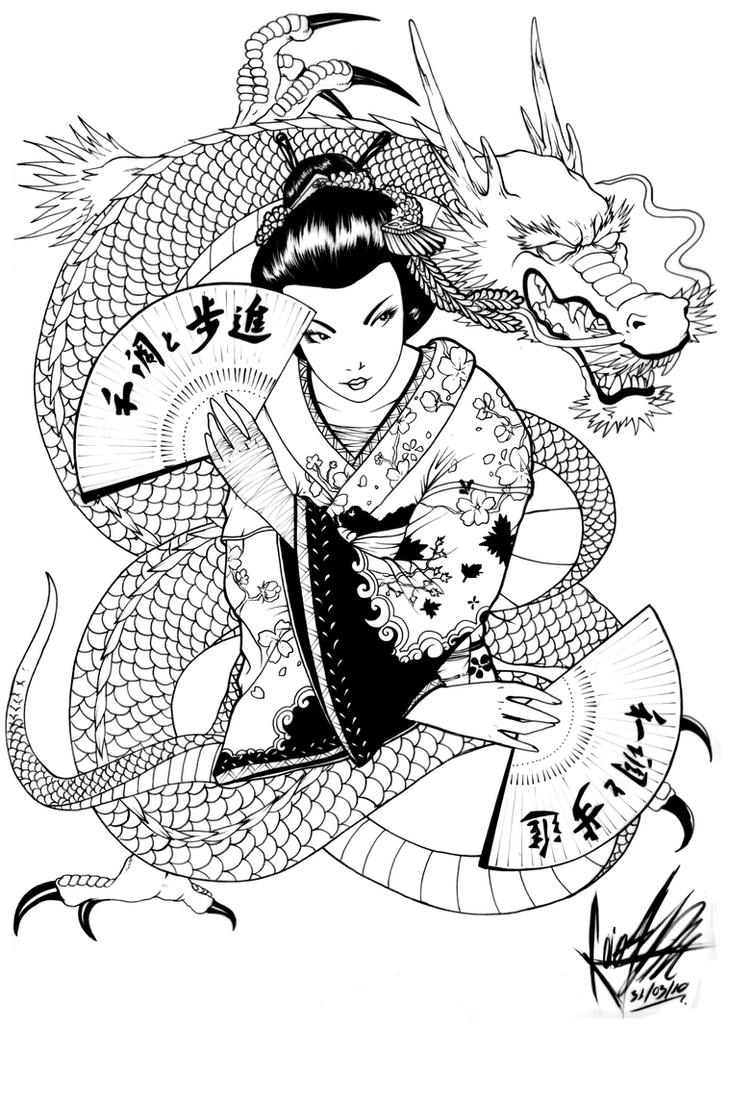 Japanese Geisha Dragon Tattoo Designs