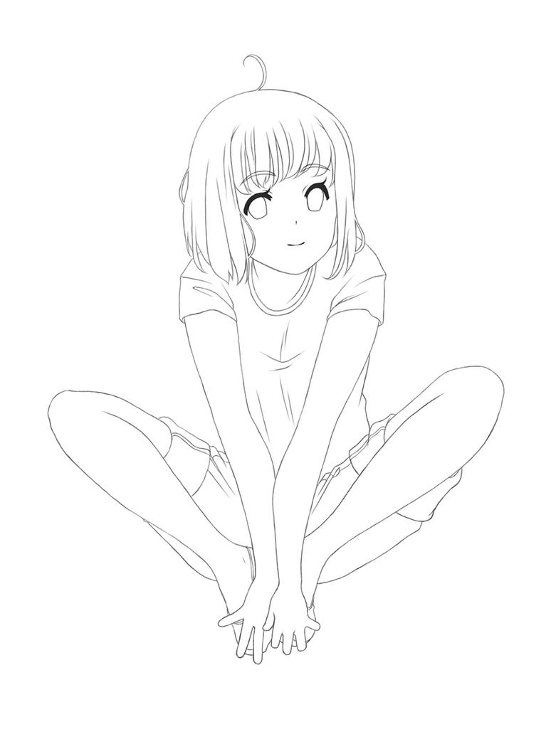 Free Lineart Sitting Girl by LoliKing on DeviantArt